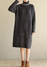 Conjuntos de suéter gris negro de gran tamaño Vestido suéter de cuello de solapa alta Refashion Largo